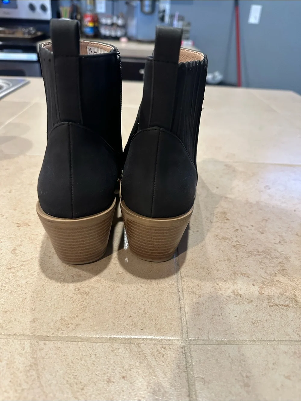 Elle Black Ankle Zip Boots with Tan Trim
